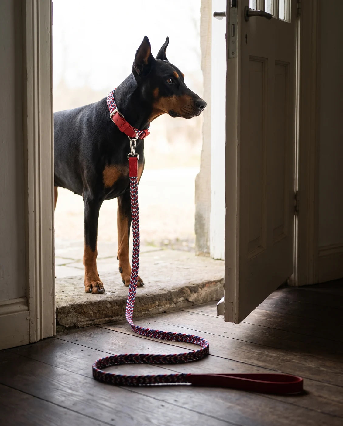 Braided dog collar & leash — French Nautica — worn