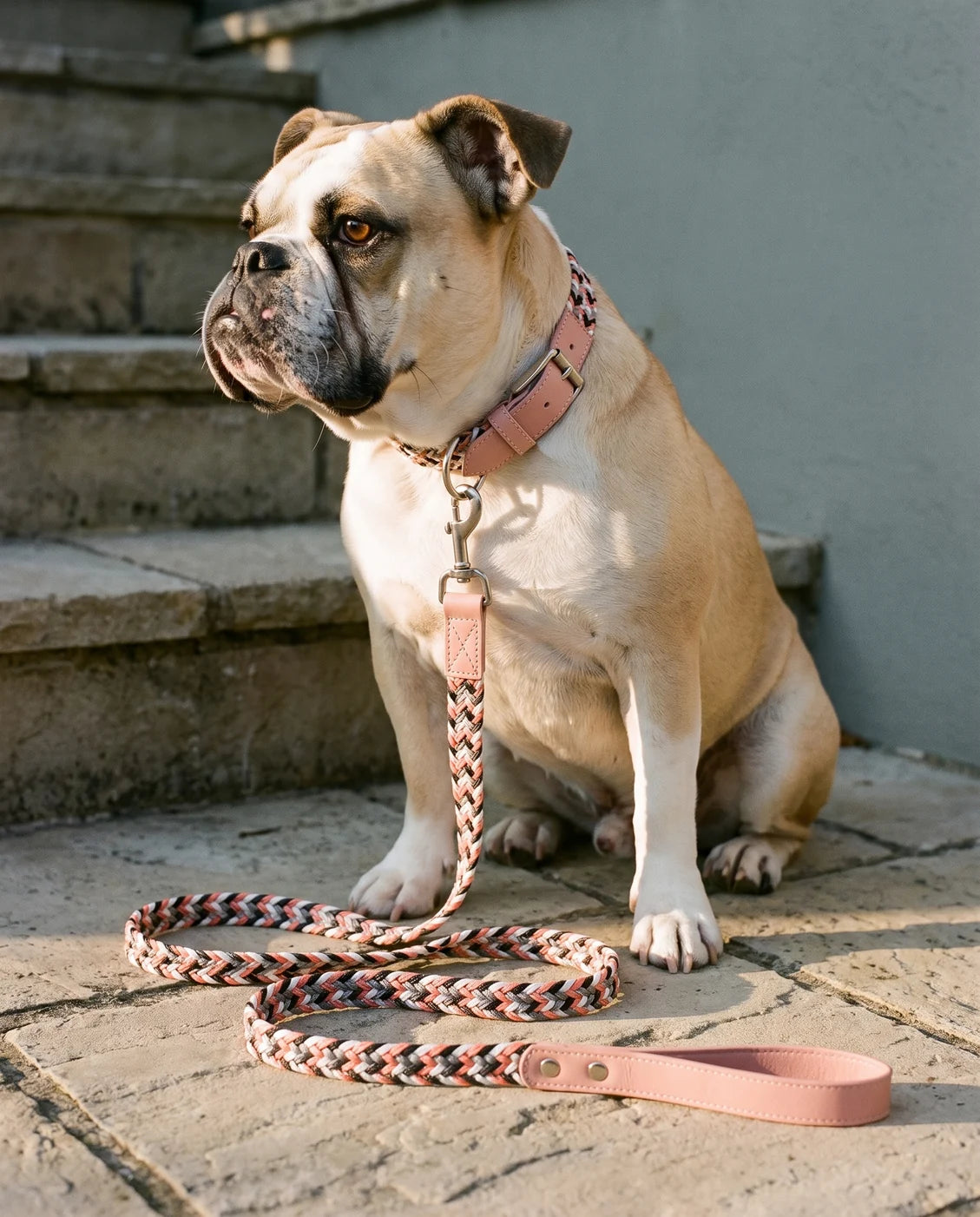 Braided dog collar & leash — Chloe — worn