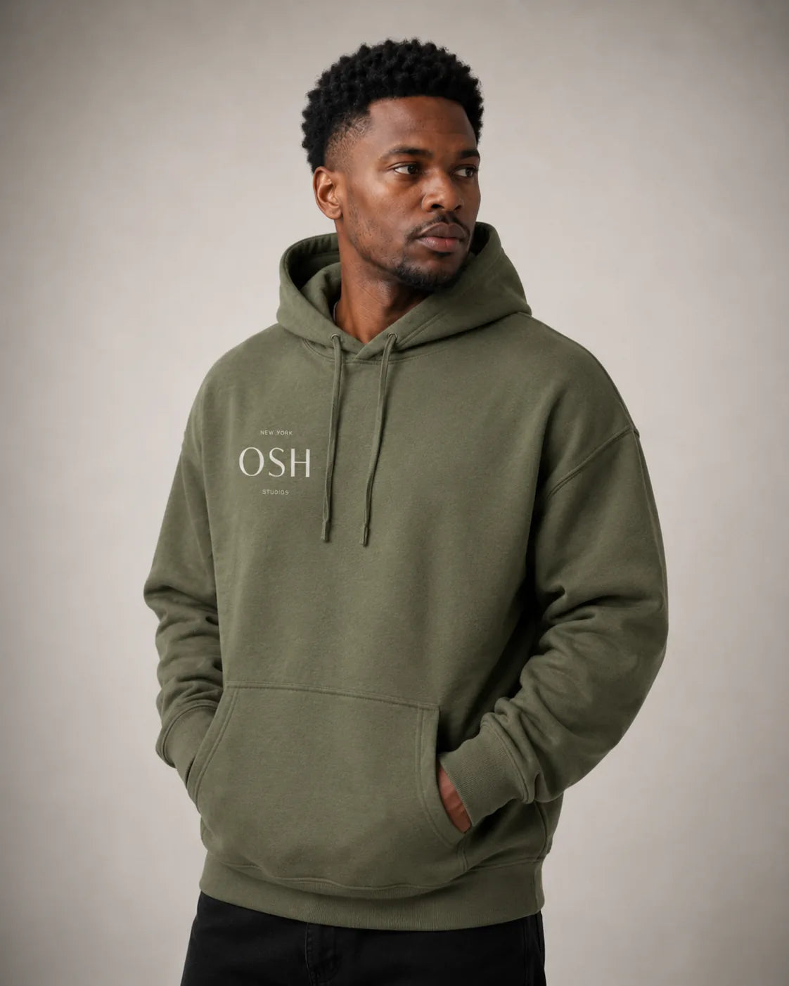 Drop-shoulder fleece hoodie