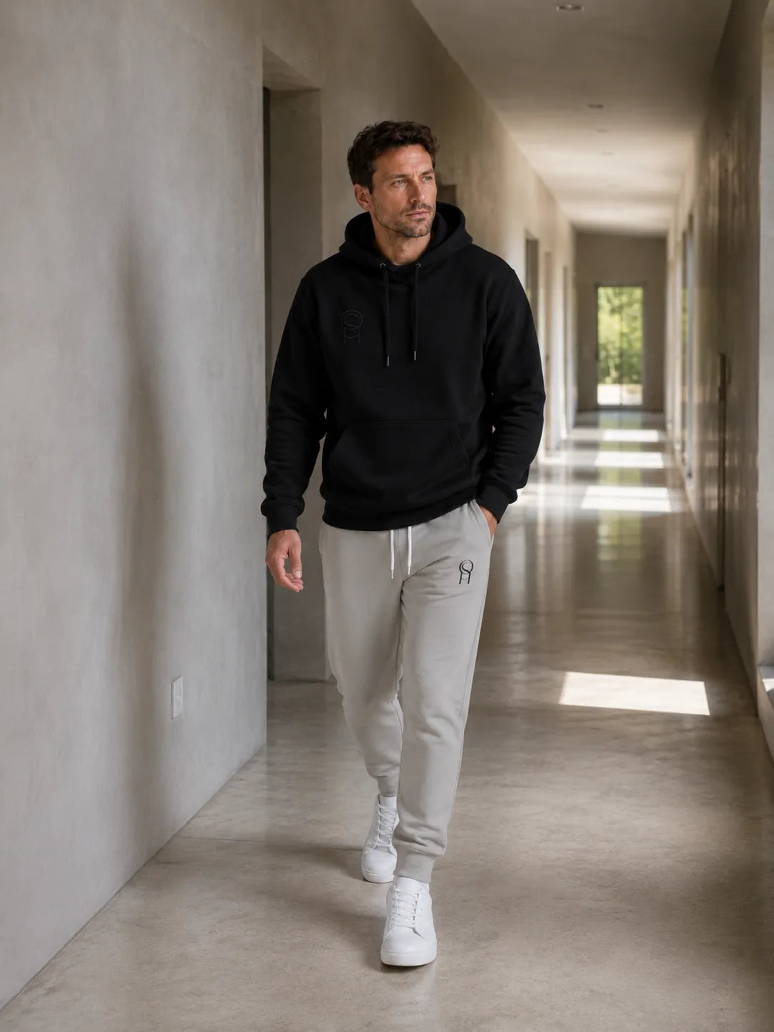 Cotton-blend joggers — worn
