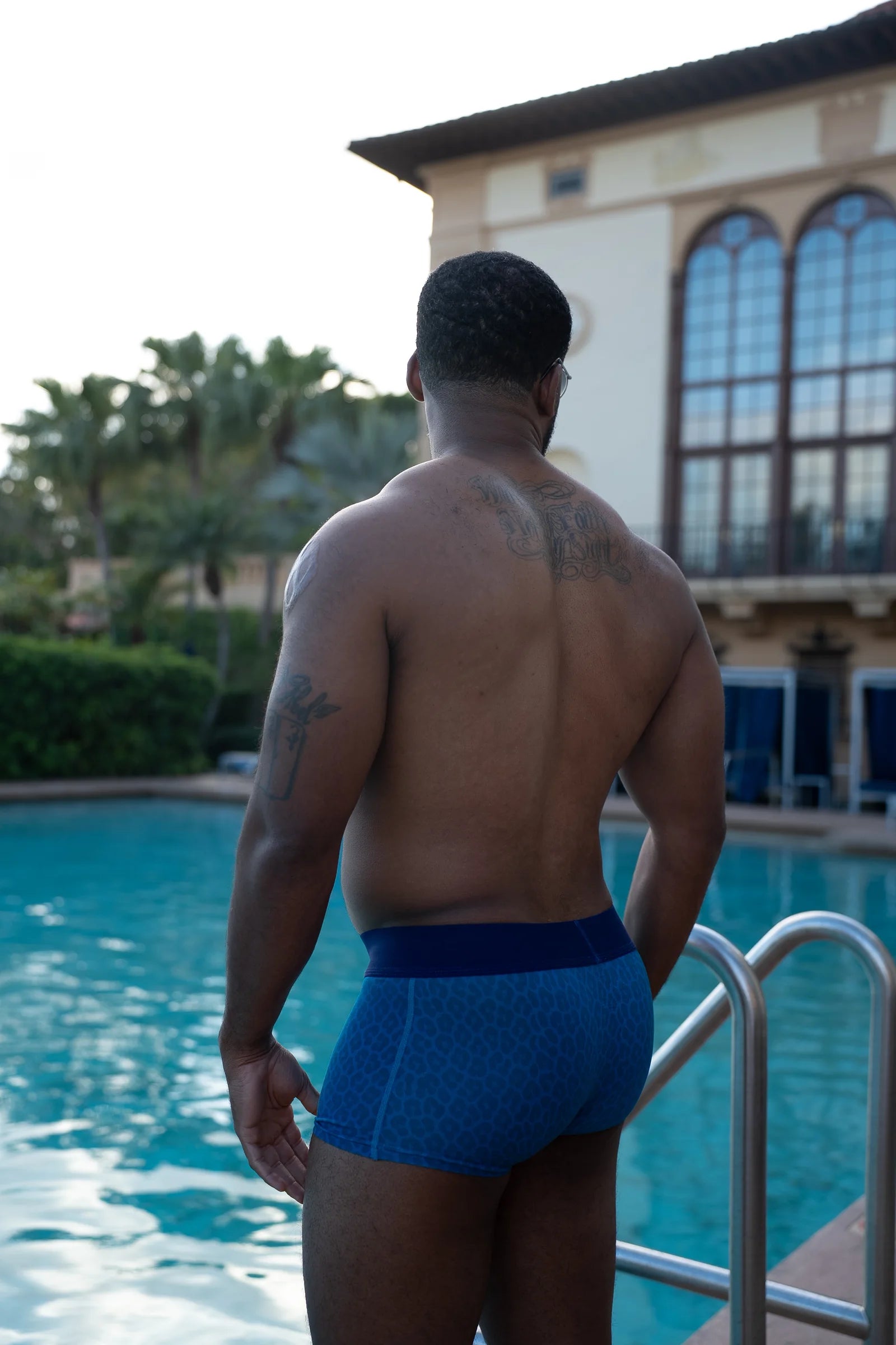 Boxer brief — blue leopard — worn